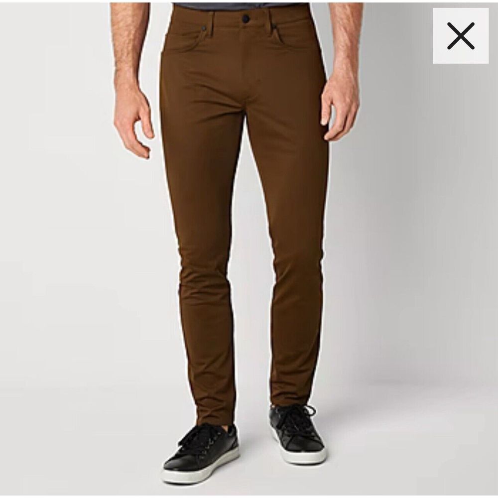 STYLUS 5 Pocket Mens Skinny Fit Flat Front Pant W 34"x30" MILITARY OLIVE NWT $60